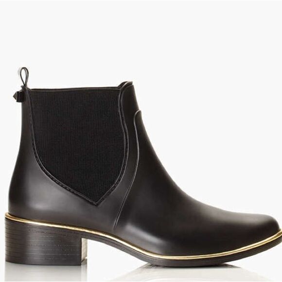 NWOB Kate Spade Sedgewick Rain Boots water resistant Round Toe heels Sz 7 black - Picture 10 of 10